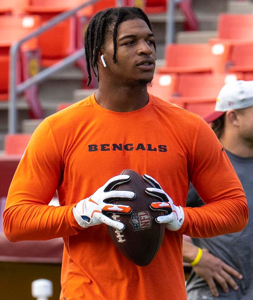 Ja'Marr Chase in uniform on the sideline