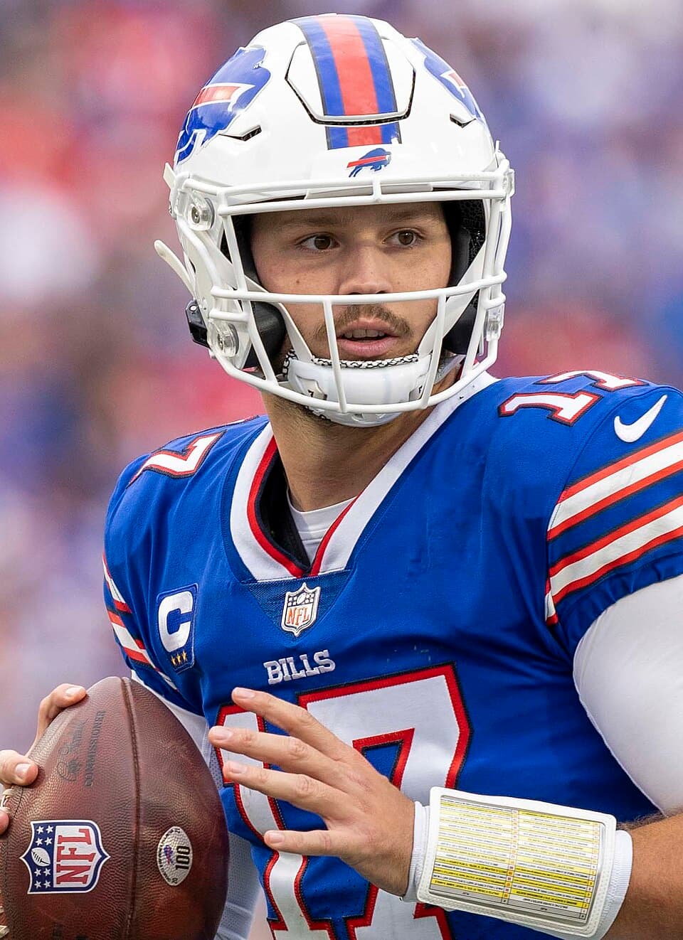 Josh Allen warming up on the field